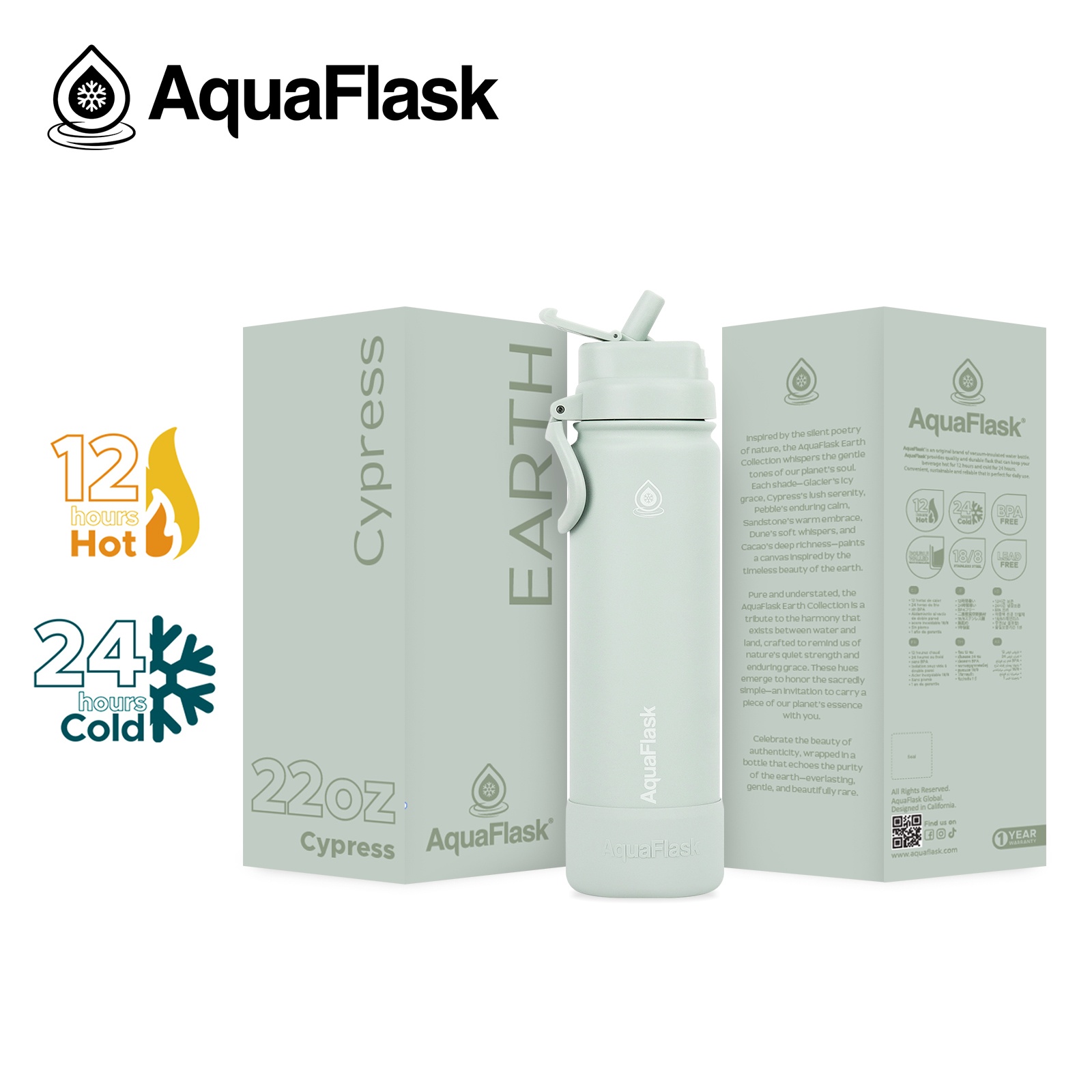 AquaFlask Earth 650ml (22oz) Flipsip Cypress aquaflask.nl