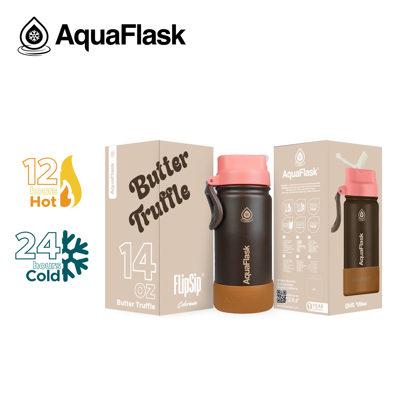 AquaFlask Colorwave Flipsip 414ml (14oz) Butter Truffle aquaflask.nl