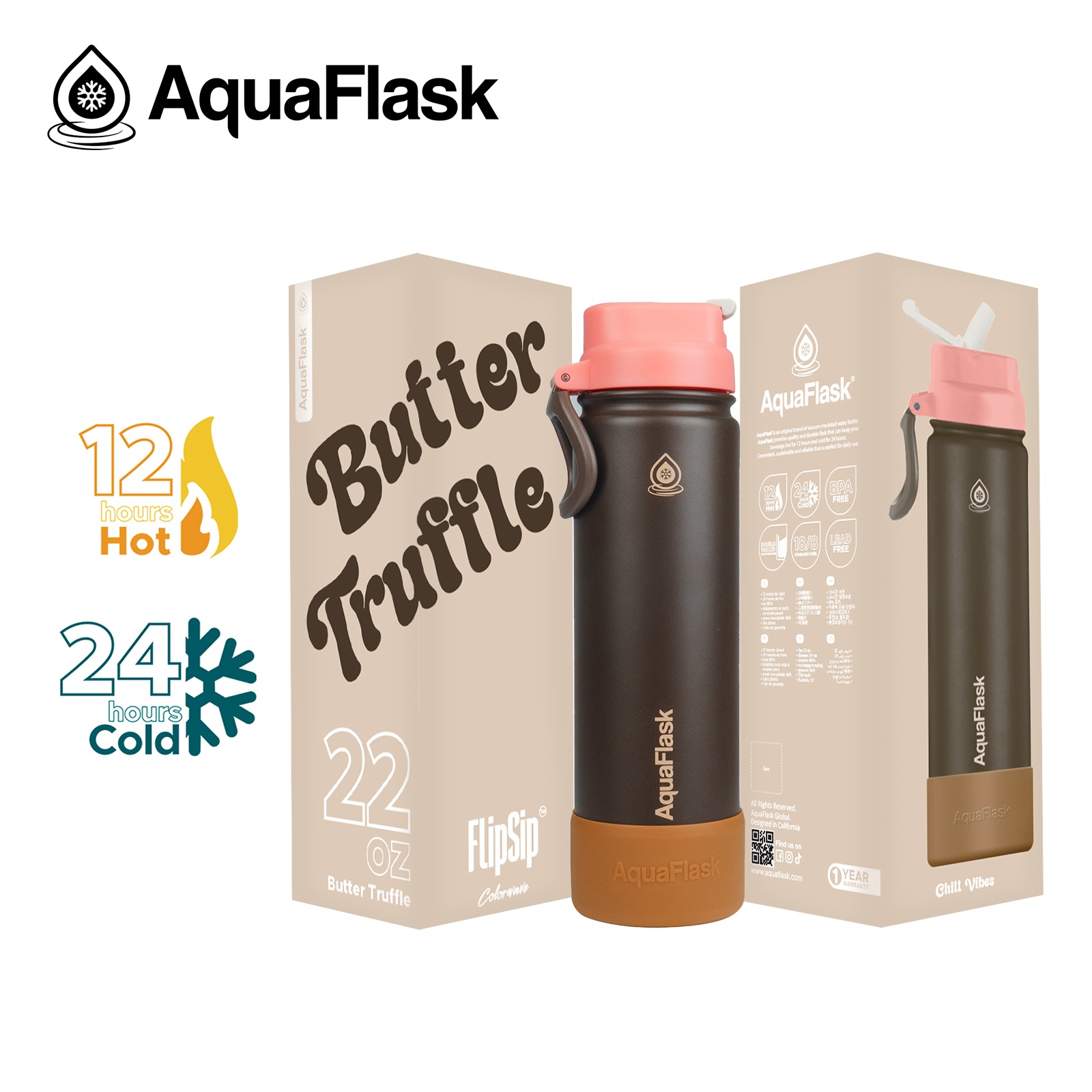 AquaFlask Colorwave Flipsip 650ml (22oz) Butter Truffle aquaflask.nl