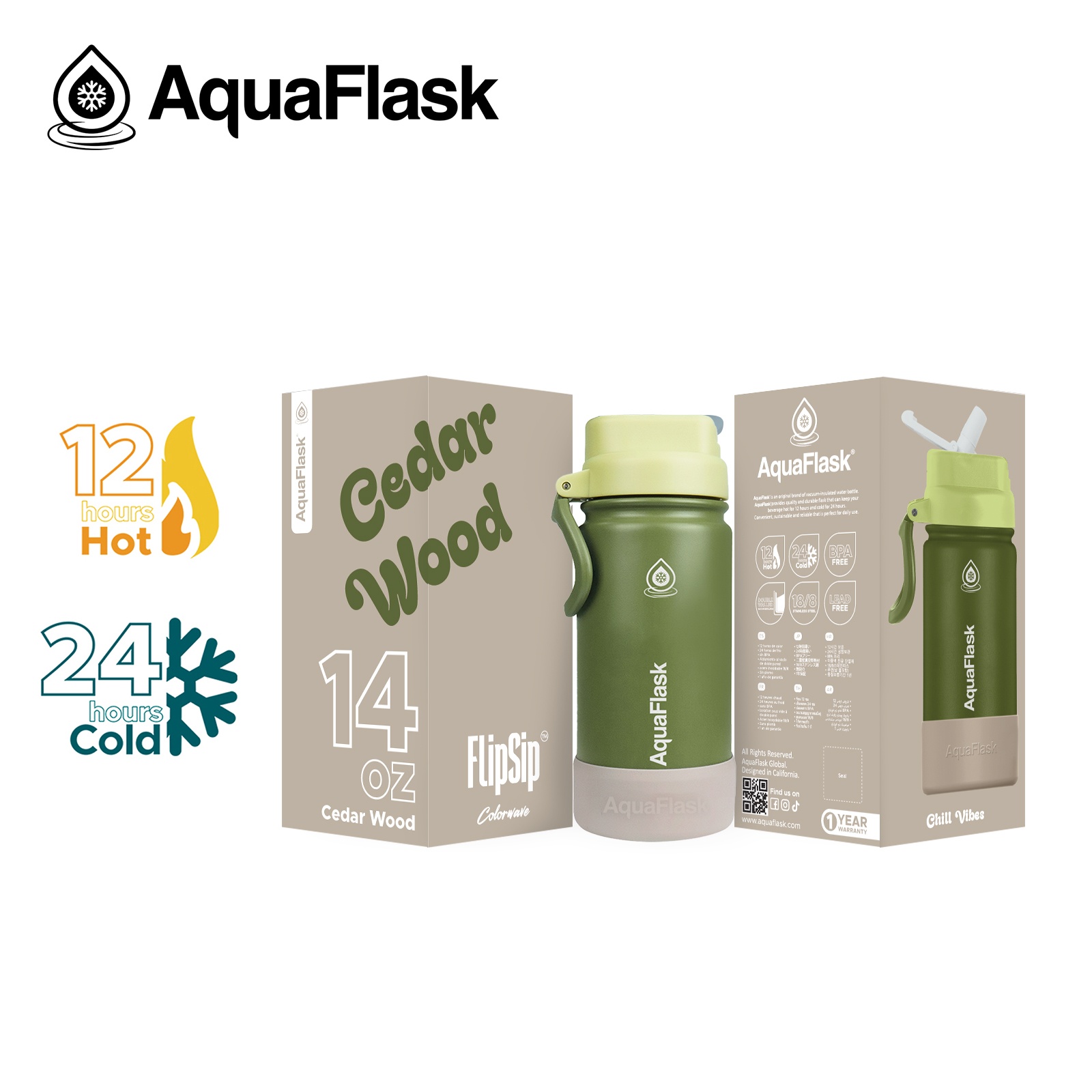 AquaFlask Colorwave Flipsip 414ml (14oz) Cedarwood aquaflask.nl