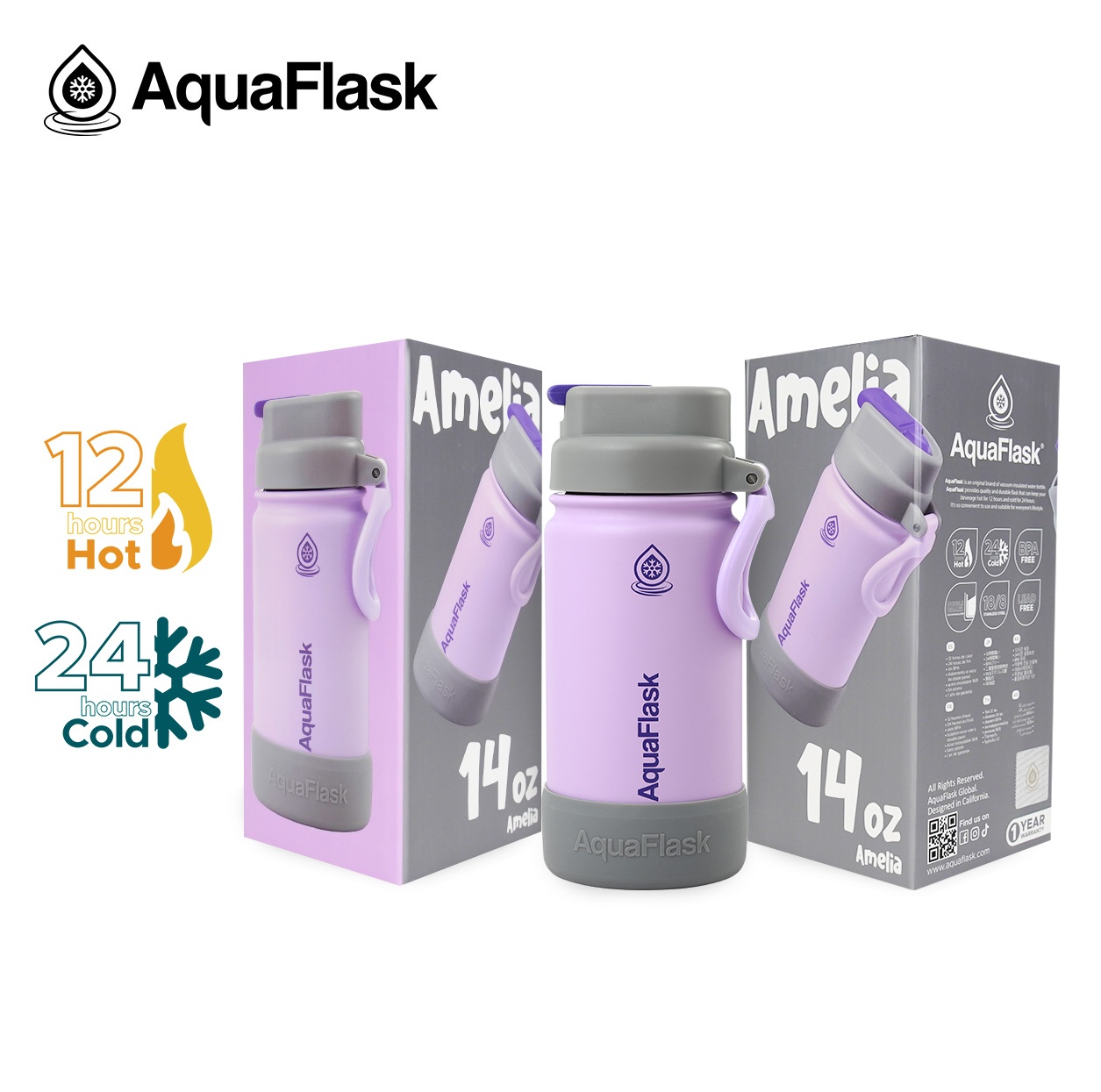 AquaFlask Kids flipsip 414ml (14oz) Amelia aquaflask.nl