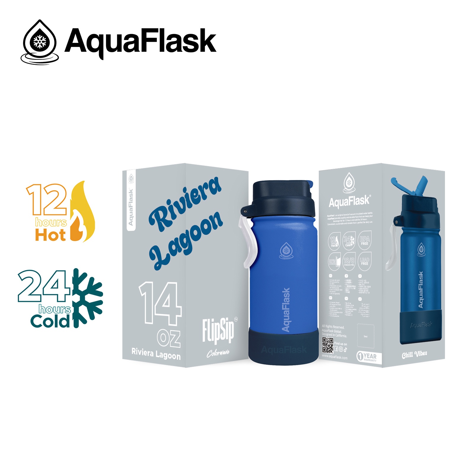 AquaFlask Colorwave Flipsip 414ml (14oz) Riviera Lagoon aquaflask.nl