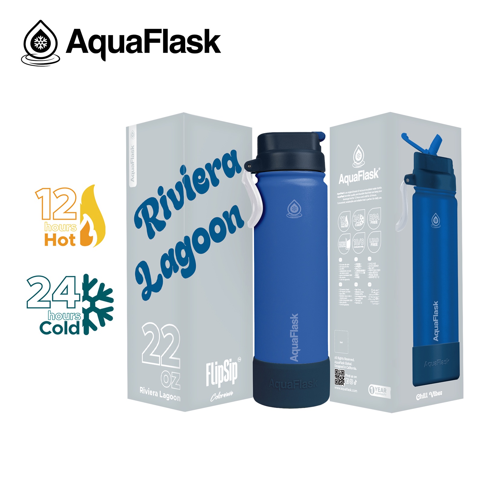 AquaFlask Colorwave Flipsip 650ml (22oz) Riviera Lagoon aquaflask.nl