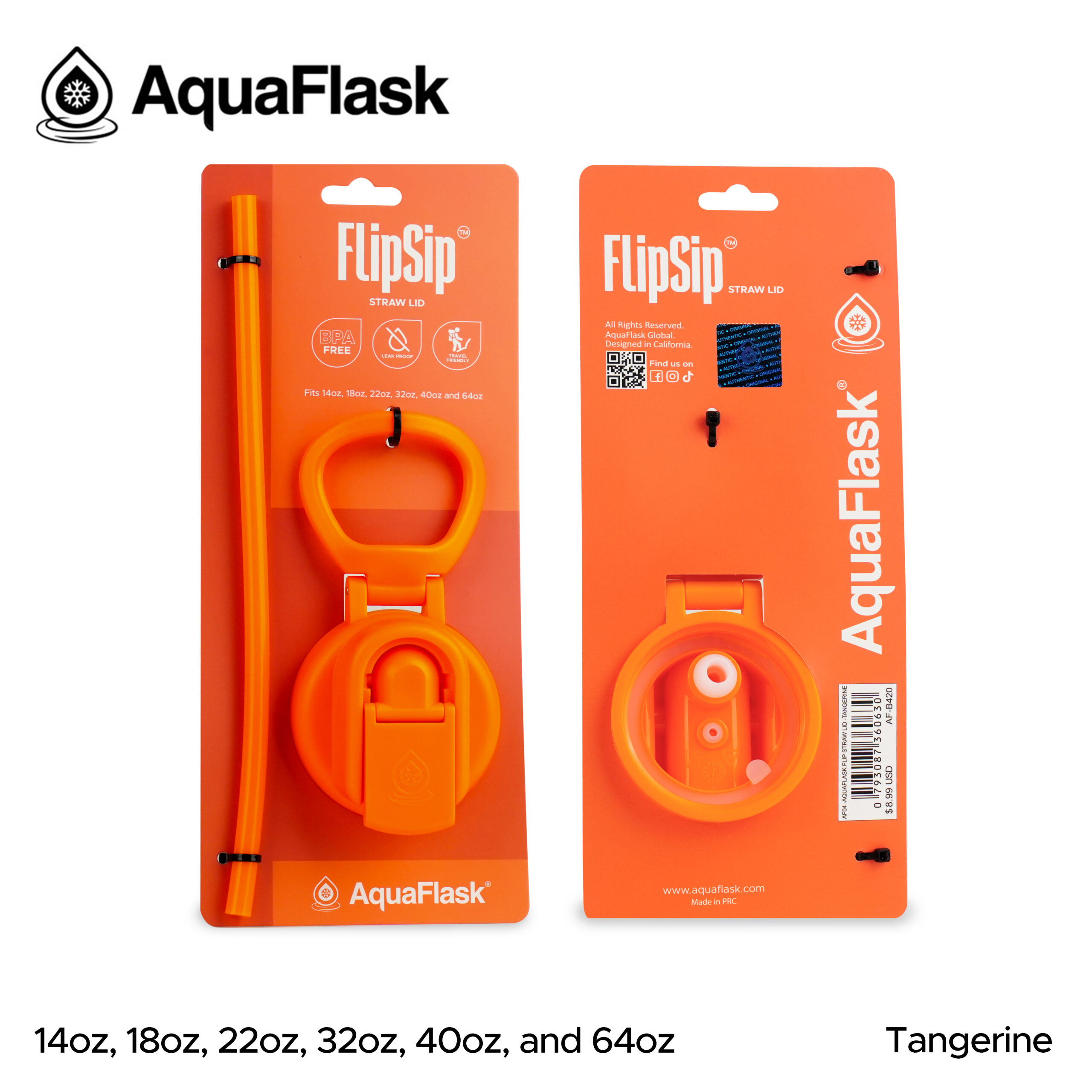 AquaFlask Flip Sip Straw Lid Tangerine aquaflask.nl